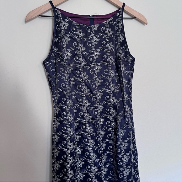 Vintage Jessica McClintock 90s Navy Purple Dress Sliver Floral Pattern Gown y2K - Picture 4 of 12